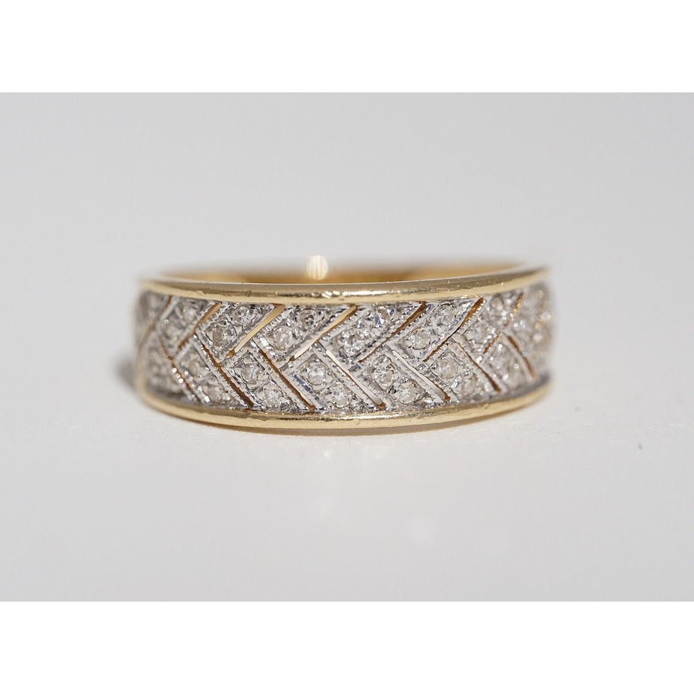 Vintage 14k Solid Yellow Gold Lattice Cut Out Natural Cluster Diamond Ring Rows